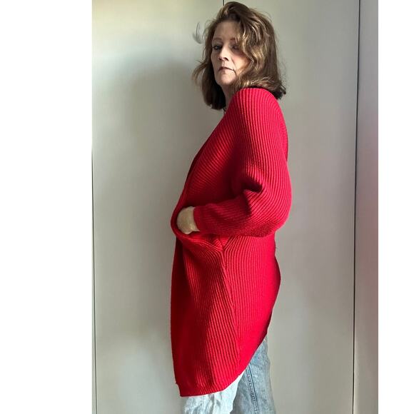 Lovers + Friends Cardigan Ribbed Sweater Red Size Small Heavy knit Midi Pockets - Picture 5 of 9
